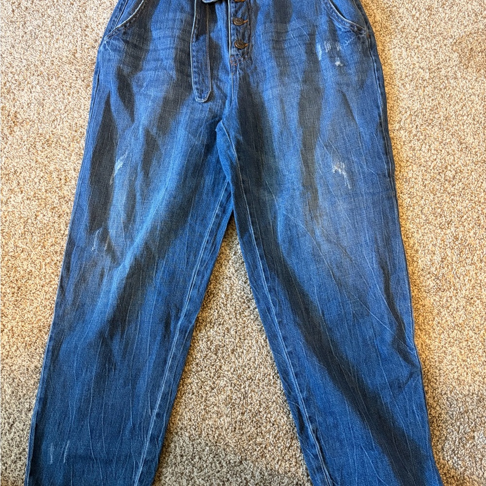 Wax Jean Paperbag Waist High Rise Tapered Mom Jeans Size M Button Fly